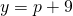 y=p+9