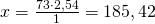\ x = \frac {73\cdot 2,54}{1} = 185,42